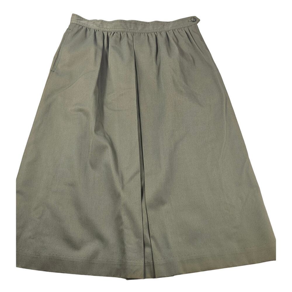 Vintage heavy cotton army green front pleat sz 16 modest w/ pockets 70s lined